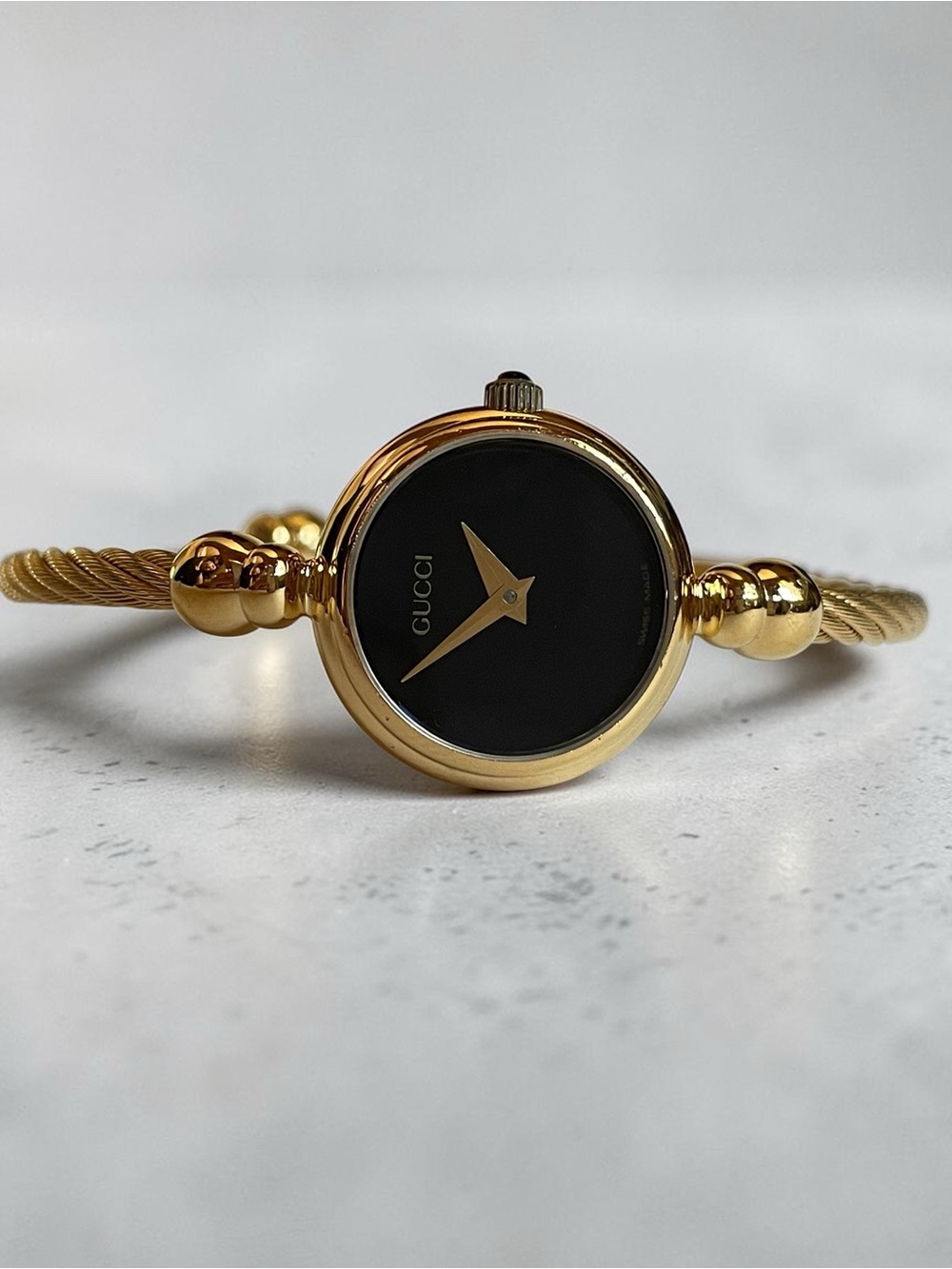 Gucci Gold-Tone Bangle Watch with Black Dial